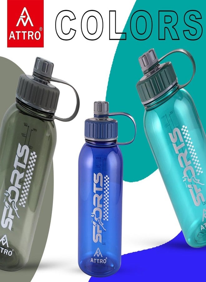 ATTRO Plastic Ranger Gym 1630ml Water Bottle with Grip Handle & ML Marking Mention for Daily Water Intake BPA Free Leak Proof - Navy Blue - Image 3